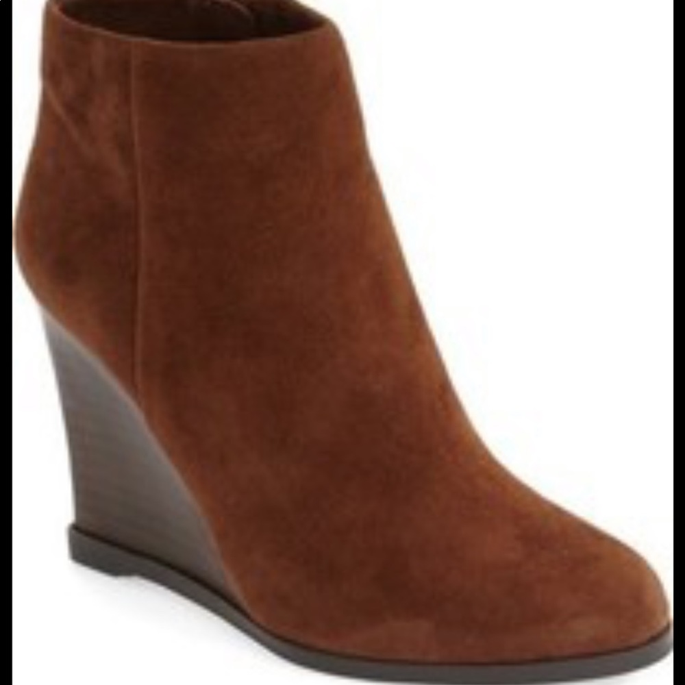 Brown wedge booties